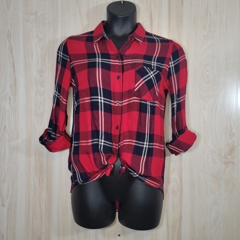 Harper Red & Black Tie-Front Button Down Long Sleeve Shirt Sz Small
